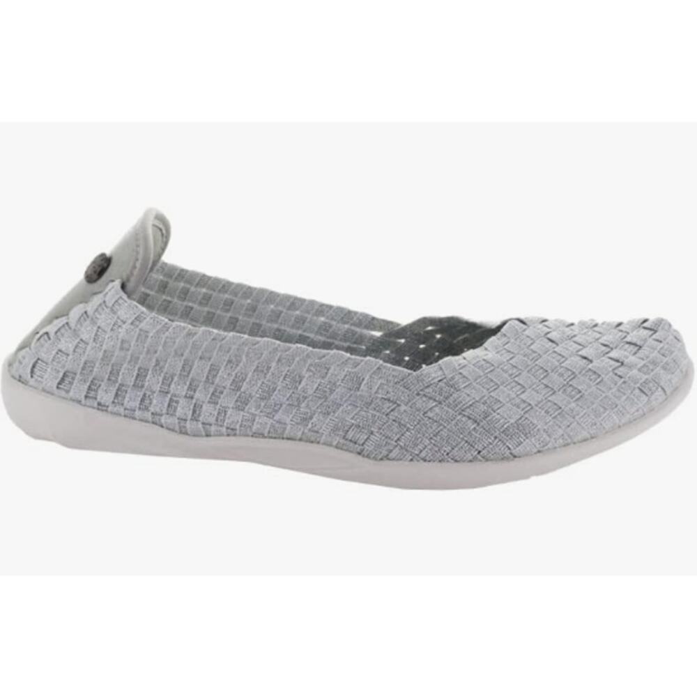 Bernie Mev Catwalk Flat Women 11/42 White Silver Gray Woven Elastic Comfy NWOB